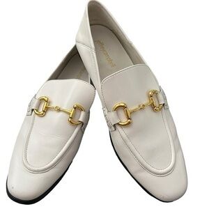 Jeffrey Cambell Velviteen‎ Bit Leather Flat Vamp Loafer White With Gold Buckle